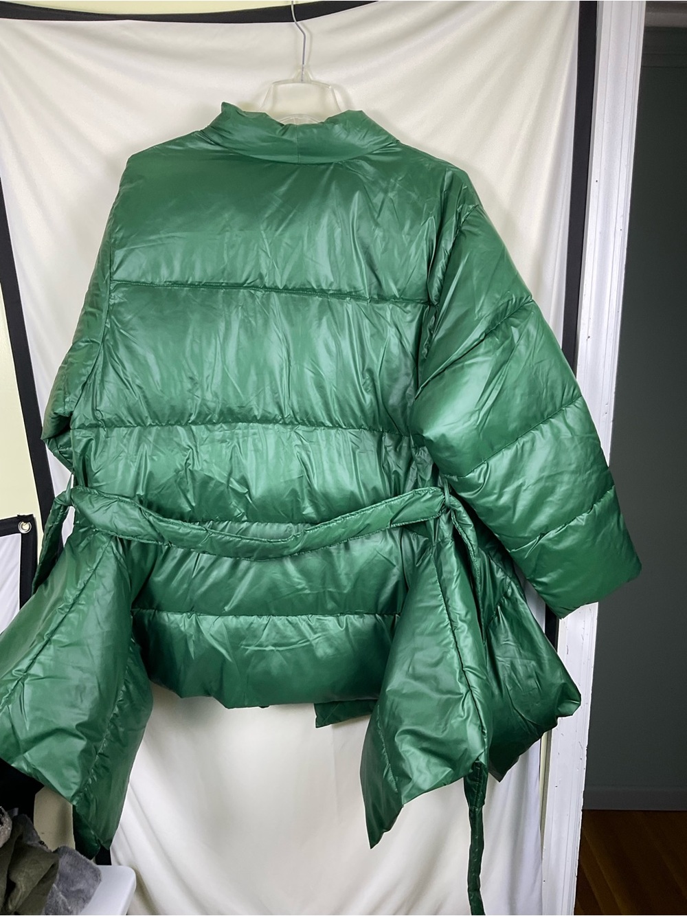 Ashley Stewart Emerald Green Asymmetrical Quilted Belted Puffer Coat - Picture 10 of 15